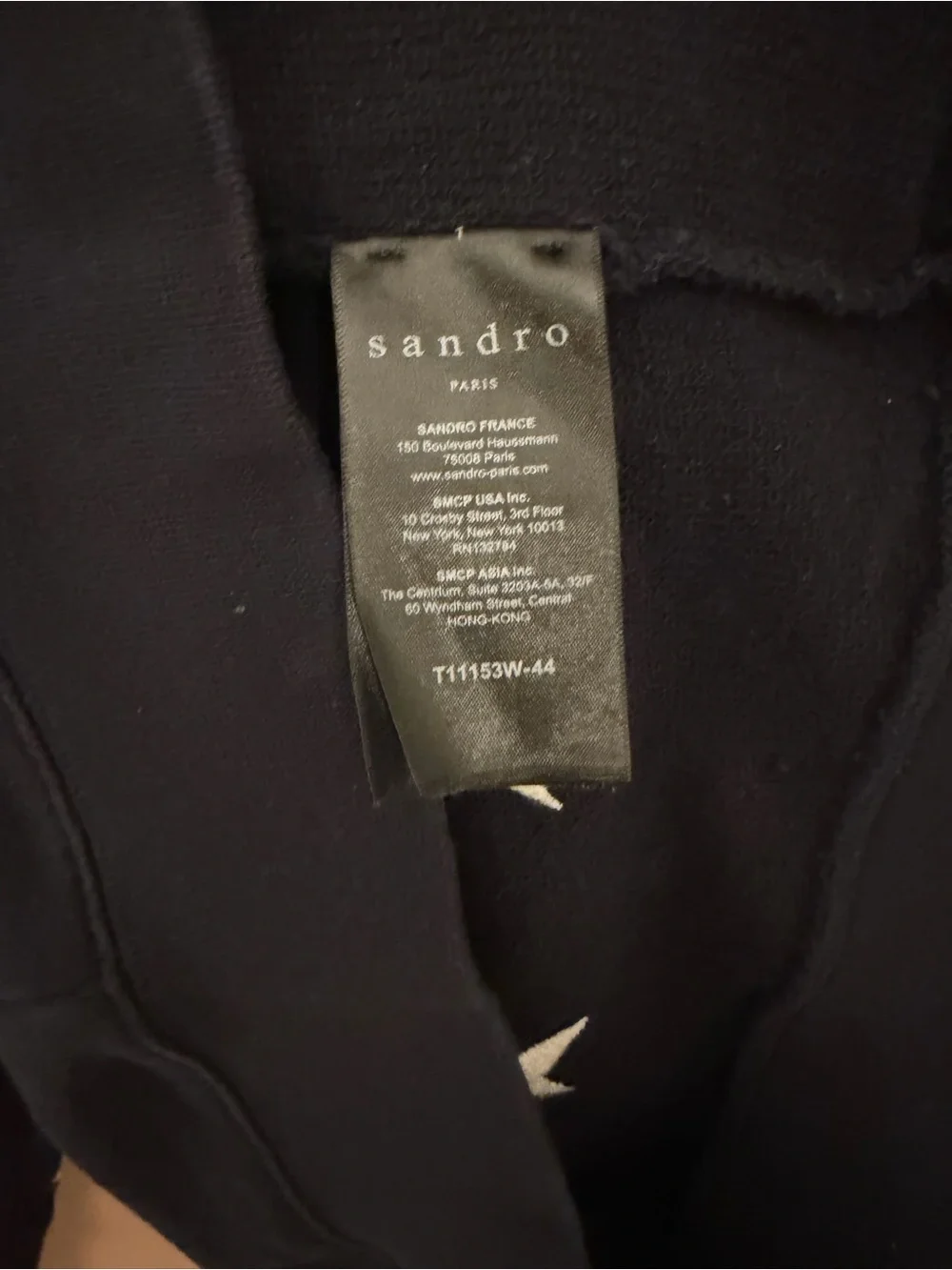 Sandro Paris Navy/White embroidery star Cotton Pullover Hoodie L front pockets